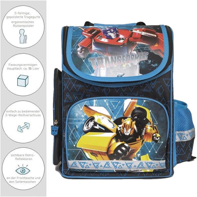 Familando Transformers Schulranzen-Set 8-tlg. | Ranzen 1. Klasse | Schultasche mit Sporttasche | Bla