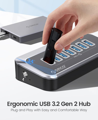 USB C Hub, ORICO 7 Port USB C Hub, 10Gbps, ABS USB Splitter mit 1 M Datenkabel, USB Verteiler für Ma