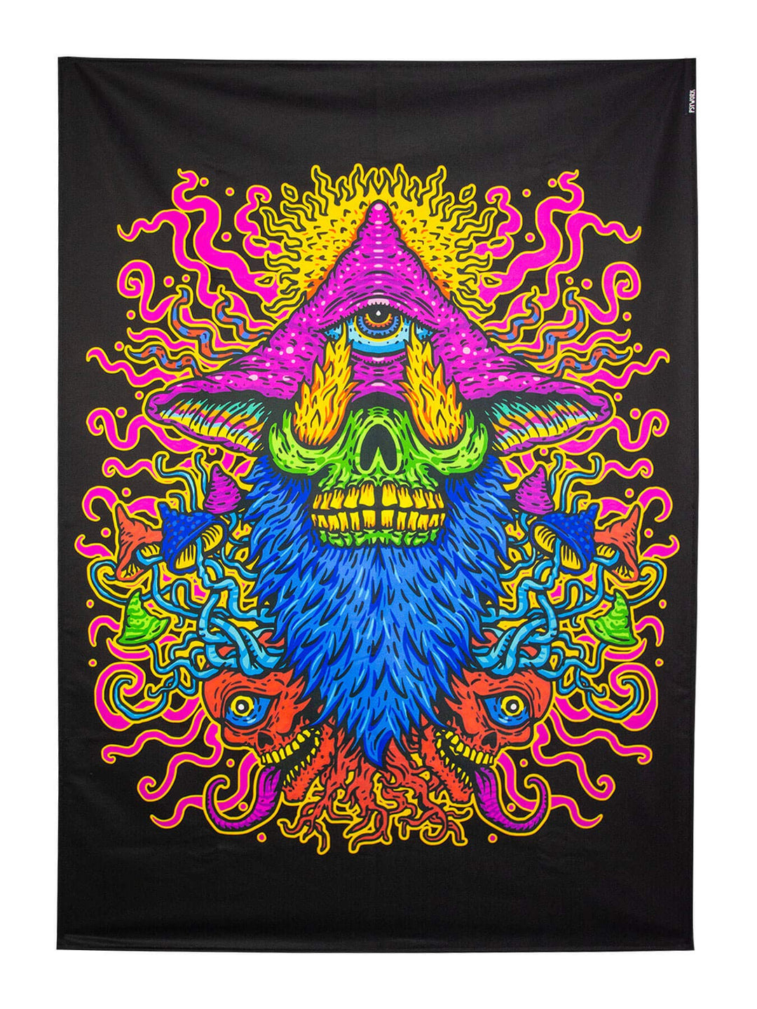 PSYWORK Schwarzlicht Stoffposter Neon | Mushroom Earth Troll | 1,0 x 1,4m | UV-aktiv | fluoreszieren