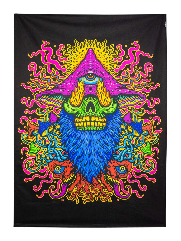 PSYWORK Schwarzlicht Stoffposter Neon | Mushroom Earth Troll | 1,0 x 1,4m | UV-aktiv | fluoreszieren