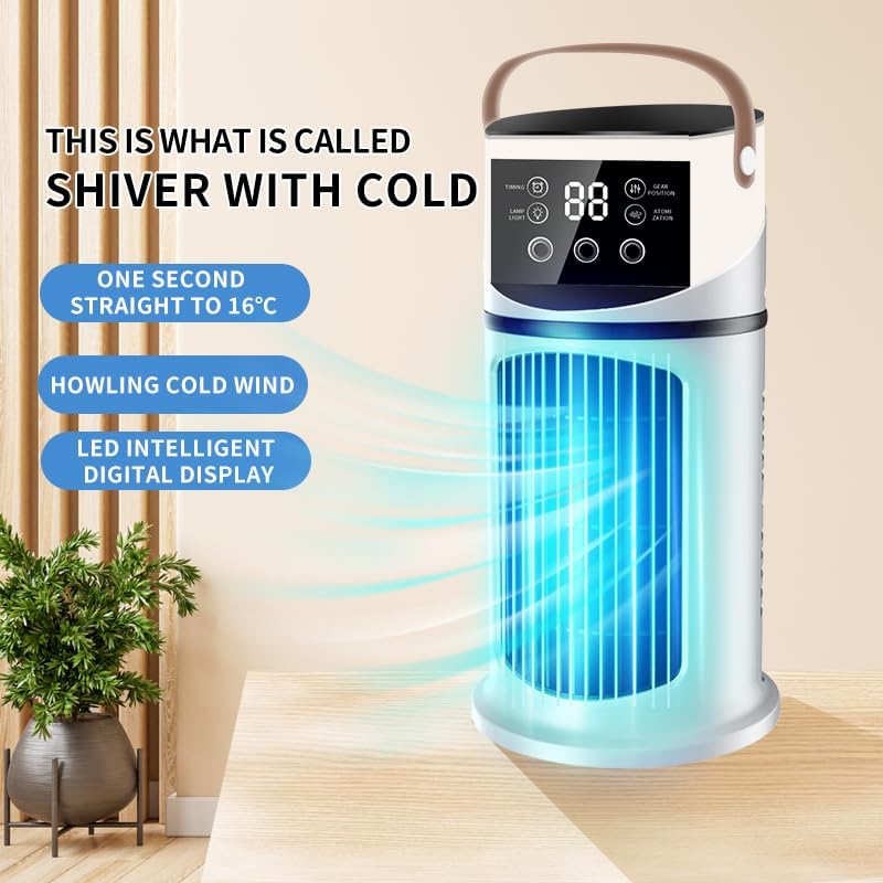 Mini klimaanlage, Mobile Klimaanlage mit 9 Geschwindigkeiten & 8H Timer, 7 Farben Nachtlicht, 3-Loch
