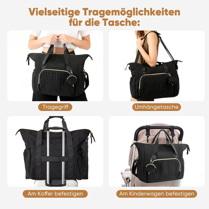 Wickeltasche mit Schnullertasche und Wickelunterlage, Baby Wickeltasche Gross mit Isoliertasche und