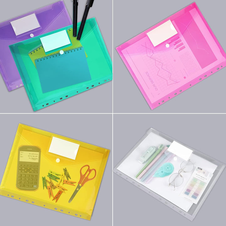 Dokumententasche A4 30 pack, Dokumentenmappe A4 Transparent Sammelmappen mit 11 Lochrand und Etikett