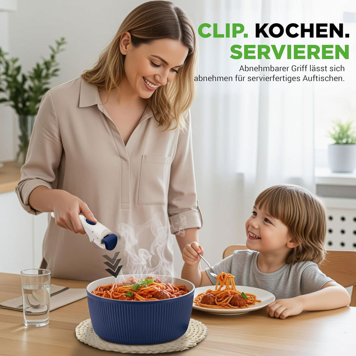NutriChef Topfset 18 Teilig Keramik Blau mit Abnehmbaren Griffen Induktion Topf und Pfannenset Antih