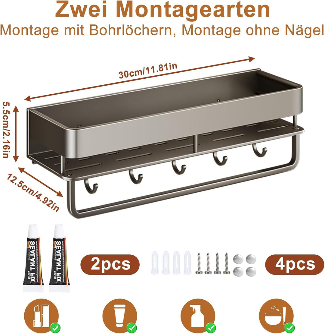 Dadregal Ohne Bohren 2 Stück, Duschablage Ohne Bohren, Shampoo Halterung für Dusche, Rostfreie Badez