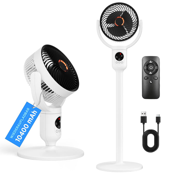 Lepwings Standventilator Leise mit Fernbedienung, 2-in-1 Akkuventilator 10400 mAh, USB-C wiederaufla