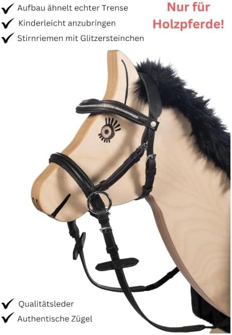 HKM 9209 Gebisslose Trense Funny Horses - Spielzeugtrense für Holzpferd (Schwarz/Pastell, Mini Shett