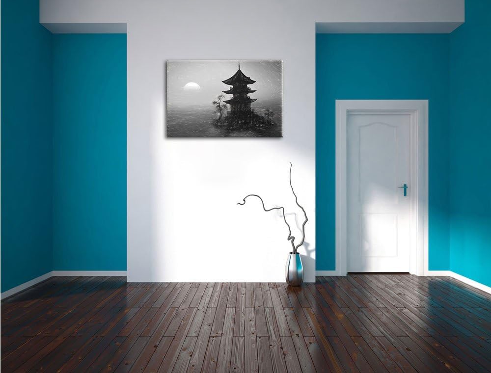 Pixxprint Buddhistischer Tempel in Asien / 100x70cm Leinwandbild bespannt auf Holzrahmen/Wandbild Ku