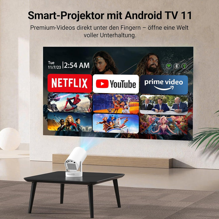 Mini Beamer,4K 1080P Smart Beamer,Projektor Tragbarer mit WiFi 6 und Bluetooth 5.4,Auto Trapezkorrek