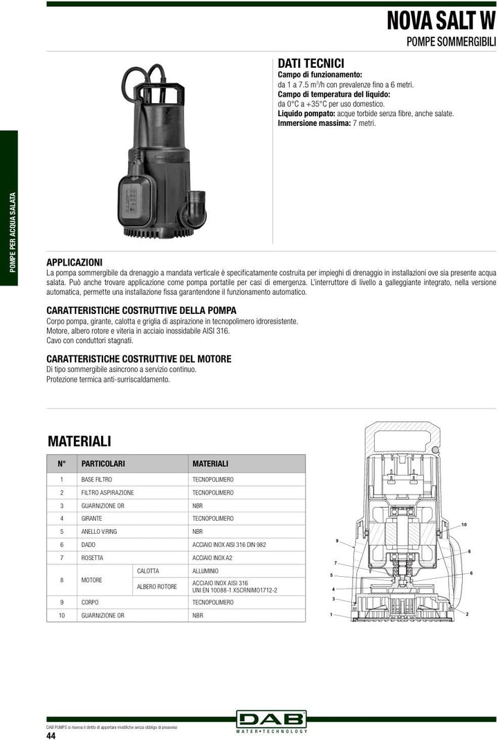 Tauchpumpe für Salzwasser Nova Salt W M-A