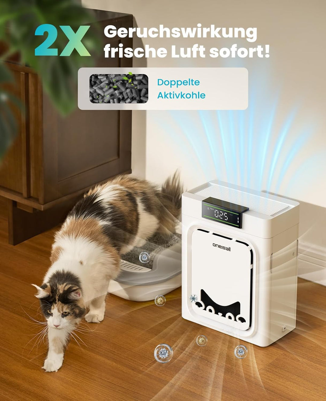 oneisall Luftreiniger mit Waschbare HEPA-Filter, CADR 320m³/h, 204m², 20dB Leise Air Purifier für Al