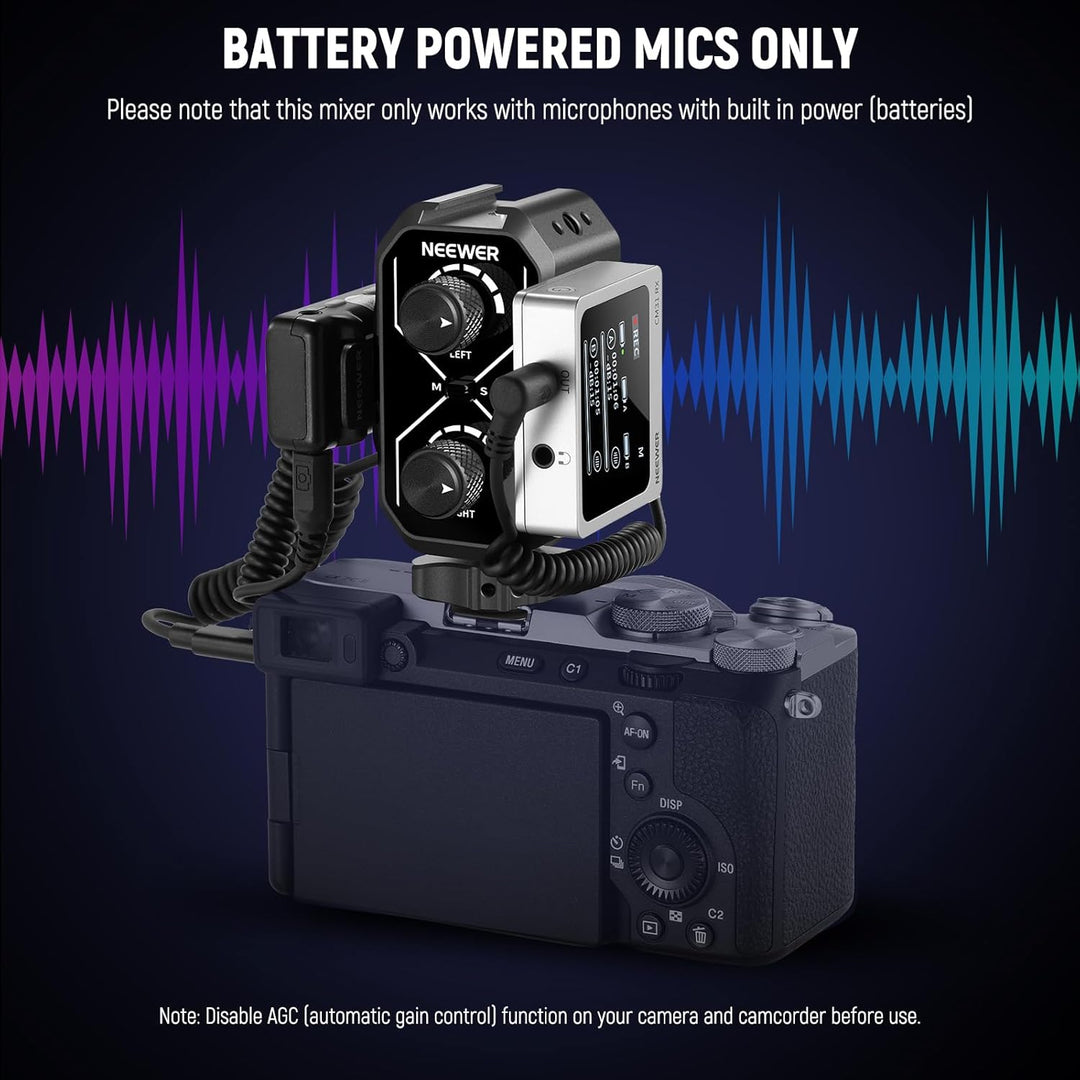 NEEWER MM01 Zweikanal Mikrofon Audiomixer Adapter mit 3,5mm TRS Kabel, Stereo und Mono Schalter, Col