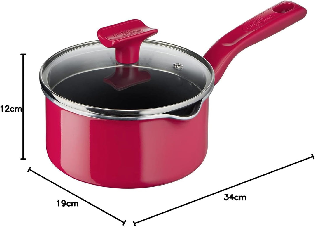 Tefal G80622 Chefclub Stielkasserolle 16 cm + Glasdeckel | Titanium Antihaftversiegelung | Thermo-Si