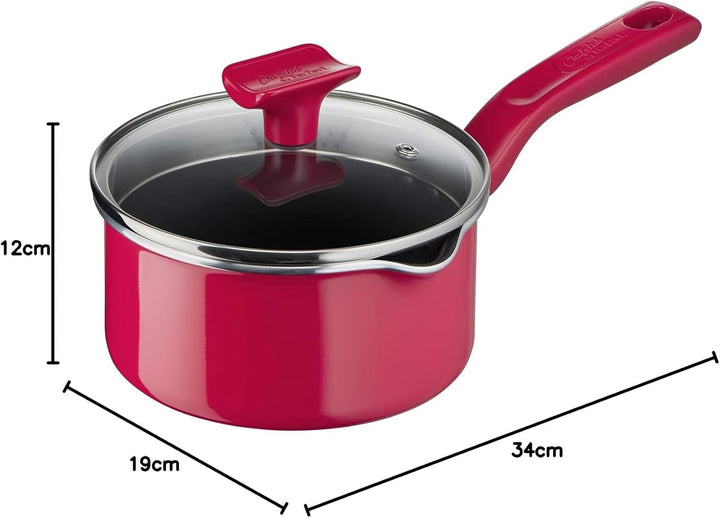 Tefal G80622 Chefclub Stielkasserolle 16 cm + Glasdeckel | Titanium Antihaftversiegelung | Thermo-Si