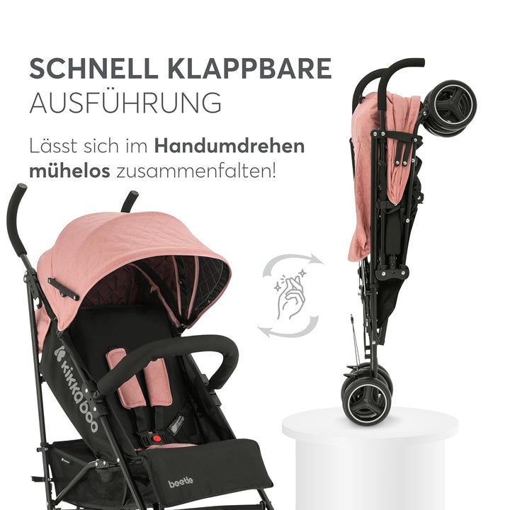 KikkaBoo BEETLE Kinderwagen, Babysportwagen bis zu 22 kg, Zusammenklappbar, Leicht, Kompakt, Rosa, R