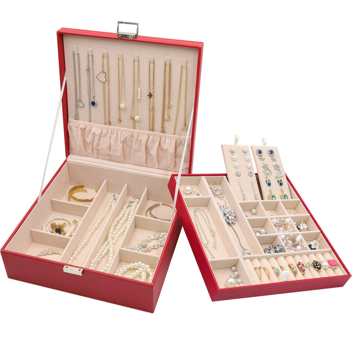 ProCase Schmuckschatulle Damen Leder, Schmuckkästchen mit 2 Ebenen Schmuckkasten Schmuckkoffer Schmu