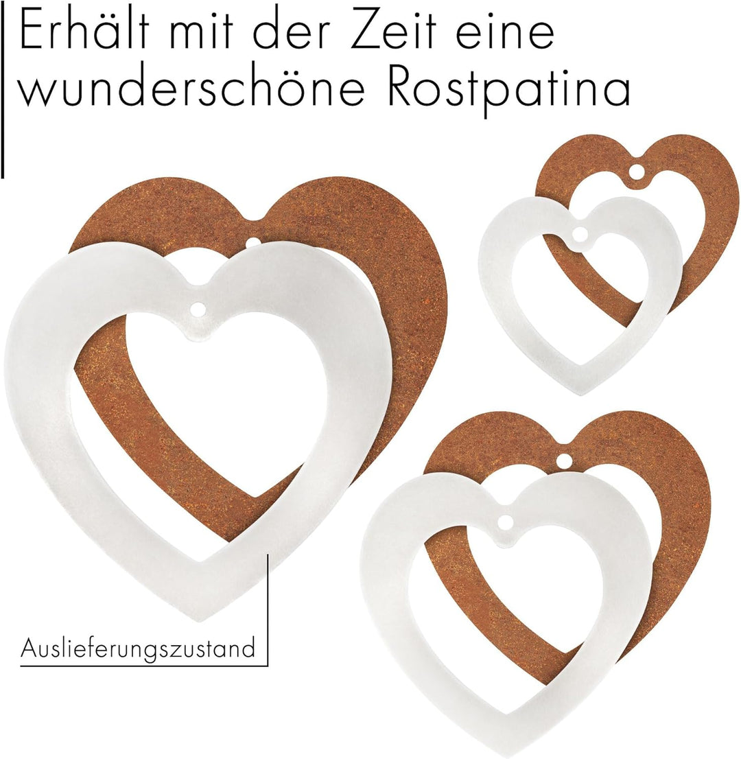 EXTRAVAGANT® 3er Set Herzen Hänger gross Gartendekoration Fensterdeko Türschild Rostdeko Outdoor Met