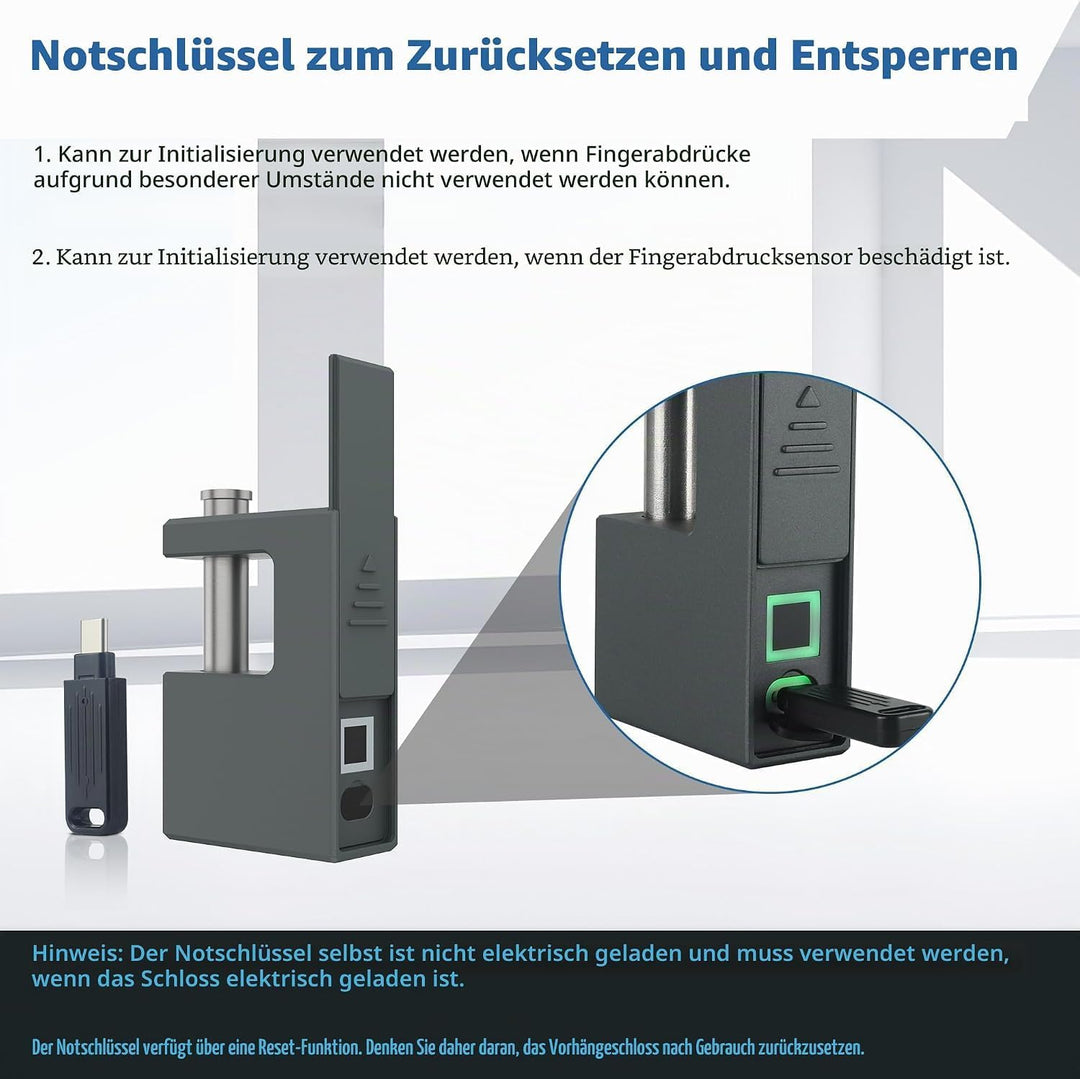 Smart Vorhängeschloss 14mm Bügel, Fingerabdruck &amp; App für Container &amp; LKW