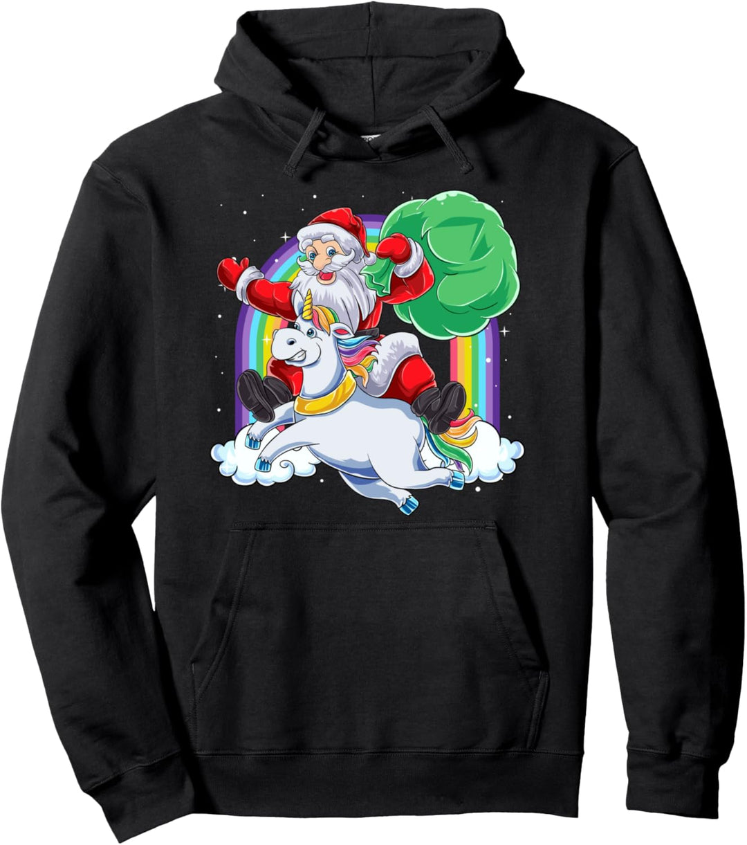 Santa Claus Reitet Einhorn Weihnachten Regenbogen Unicorn Pullover Hoodie