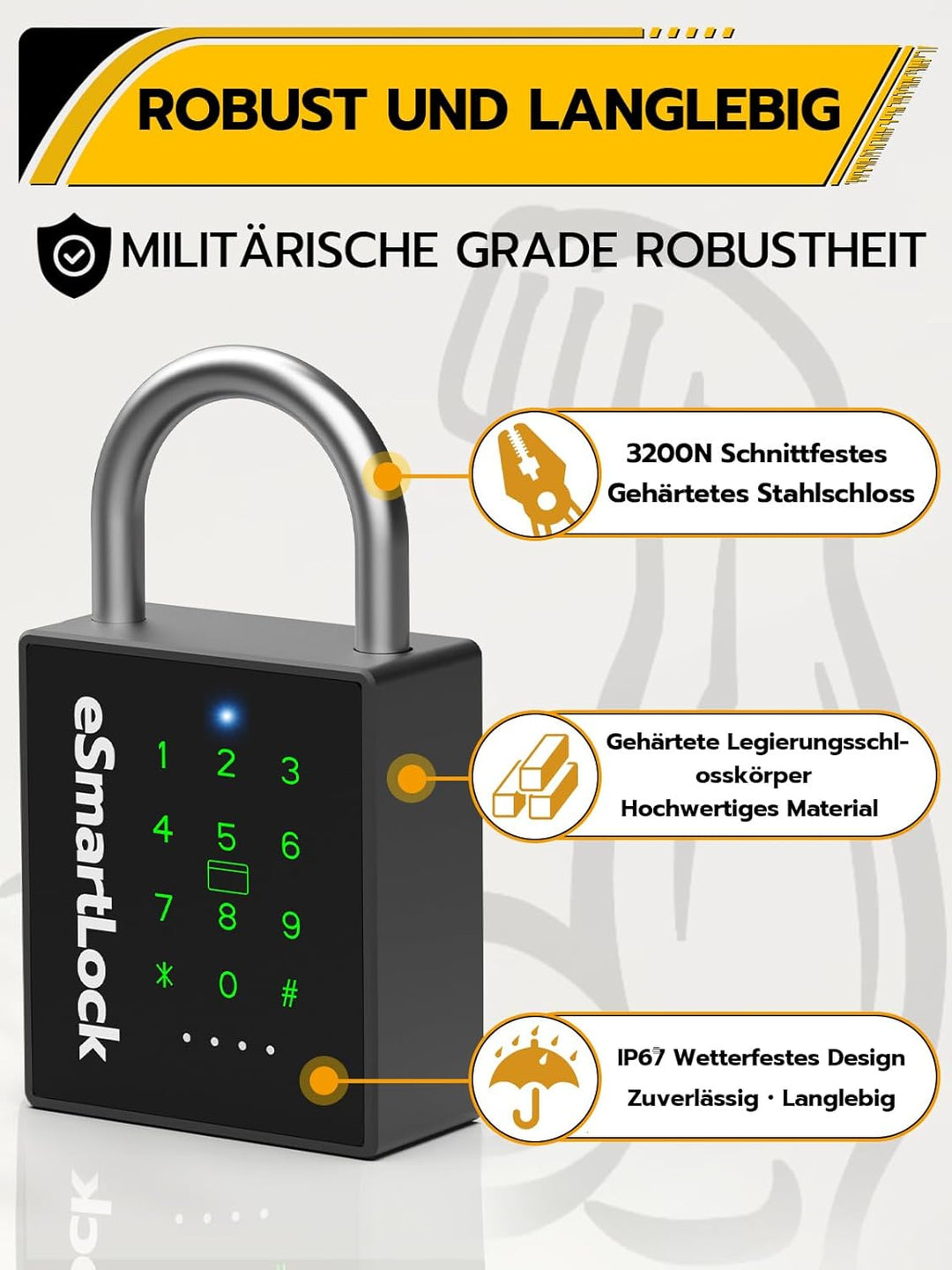 Anweller Biometrisches Schloss,Bluetooth schlösser mit code und RFID,Wetterfester Vorhängeschloss mi
