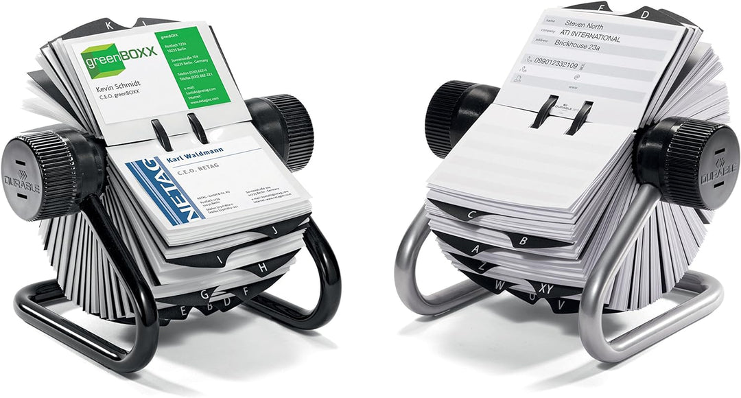 Durable Visifix Rollkartei, für 400 Visitenkarten, Register A-Z, metallic silber, 248123 Visitenkart