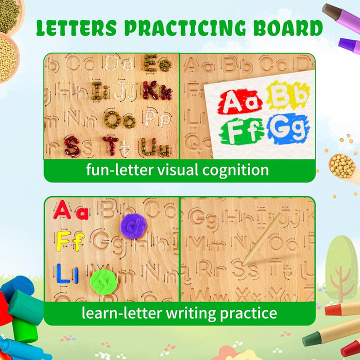 LearnToy Holz-Alphabet Schreibtafel - Montessori Spielzeug Ab 3-5 Jahre - Training Buchstaben - Beid
