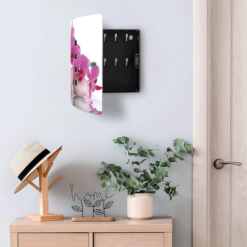 banjado® Design Schlüsselkasten aus Edelstahl mit Motiv Orchidee für 10 Schlüssel - Schlüsselschrank