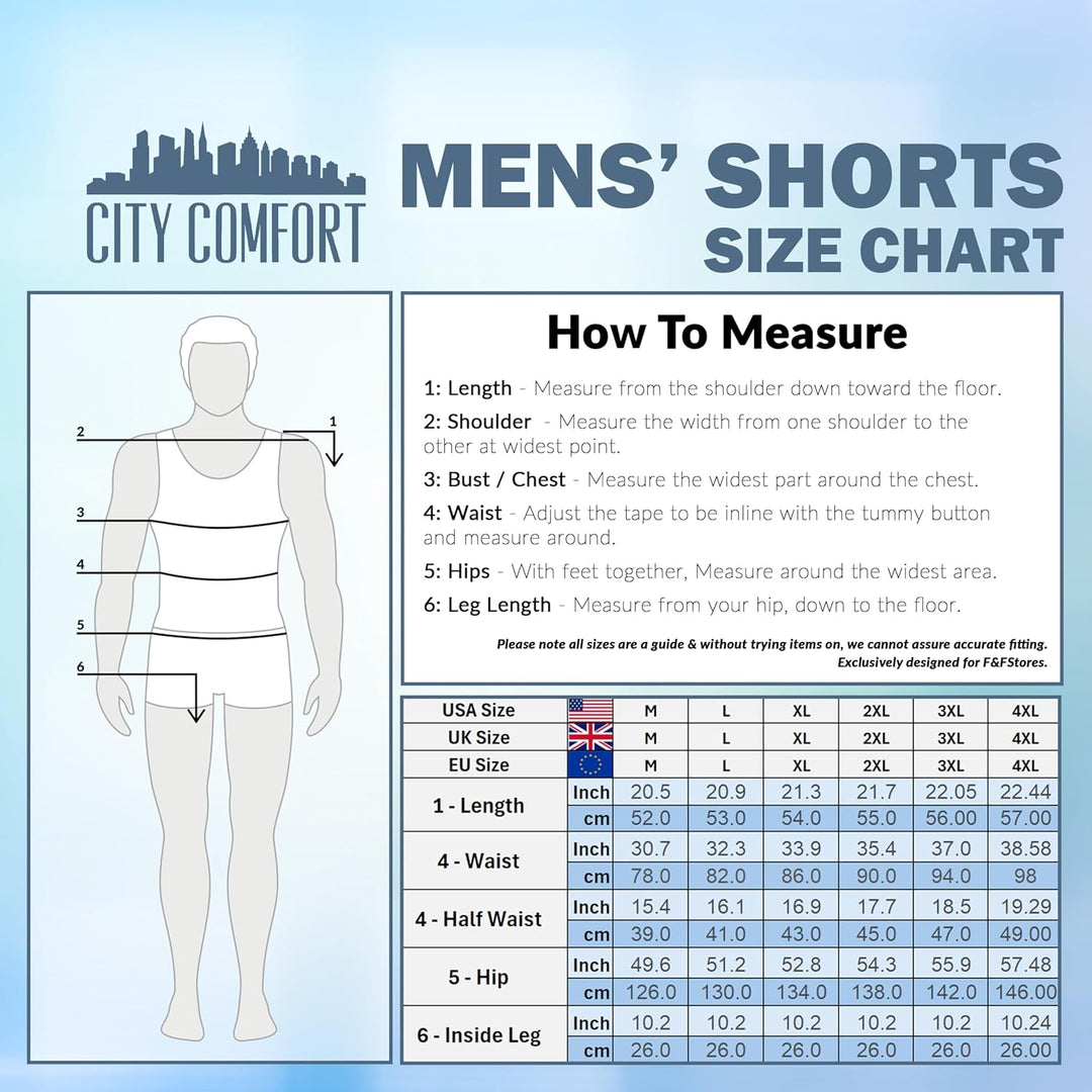 CityComfort Pyjama Shorts Herren, Kurze Schlafanzughose Herren mit Seitentaschen & Elastischem Bund