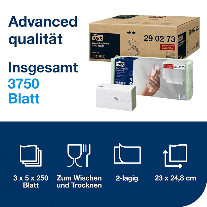 Tork grüne Zickzack Papierhandtücher Universal 290137 - H3 Falthandtücher für Papierhandtuchspender