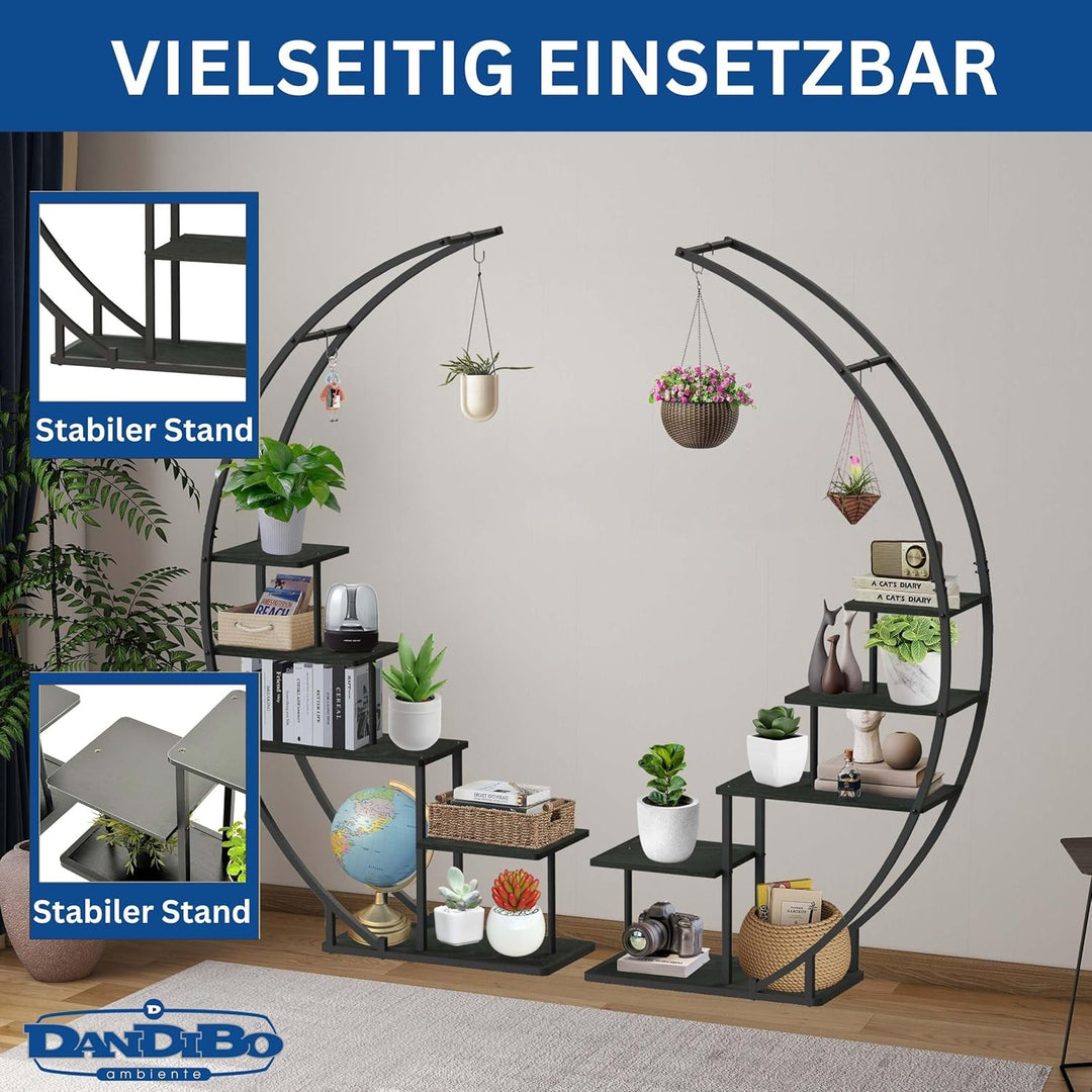 DanDiBo Blumenregal Indoor 170 cm Hoch Metall Schwarz Rund 96586 Blumentreppe Gross Halbrund Pflanze