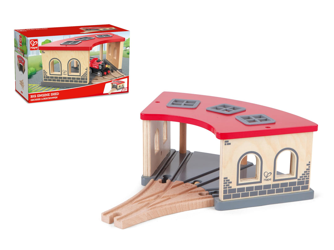 Hape Eisenbahn Grosser Lokschuppen - Holz Eisenbahn Lokschuppen für Kinder, Zubehör für Holzeisenbah