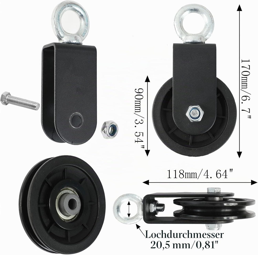 Gym Pulley System 90mm Pulley Wheel with 2 Hanging Strap Carabiner, Fitness Swivel Pulley Wheel for