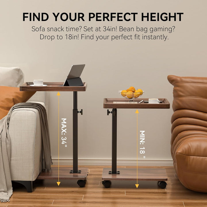 XNSDXV Beistelltisch mit Rollen, Beistelltisch Höhenverstellbar haben 360° Rotierend, C-Form Sofa Ti