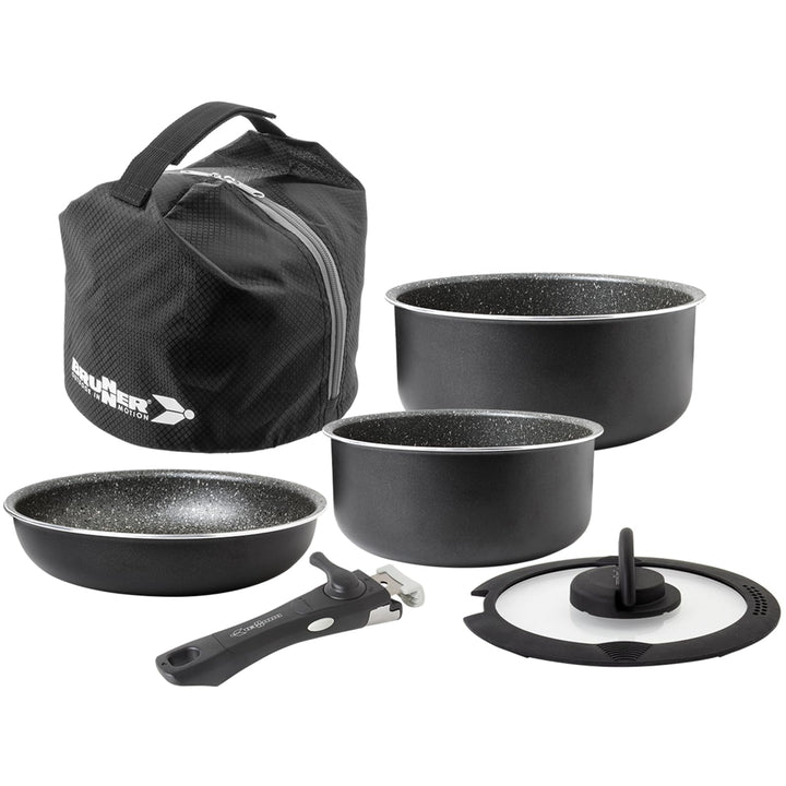 BRUNNER Camping Kochgeschirr-Set Alu (Töpfe und Pfannen) - ø 20, 22, 24, 26-cm Pirate Vakublock - 4