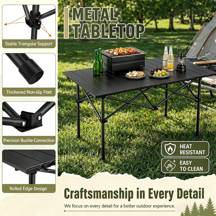 Campingtisch klappbar 96x54x55,5cm mit aufrollbarer Tischplatte aus Kohlenstoffstahl, Tragbarer Falt