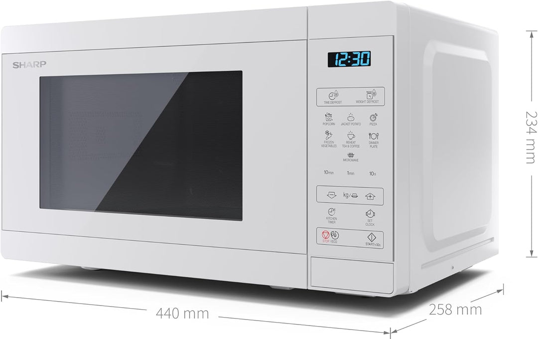 Sharp Mikrowelle YC-MS02E-C 20L, Kristallweiss, 800W, Digitalsteuerung, 11 Leistungsstufen, 8 Progra