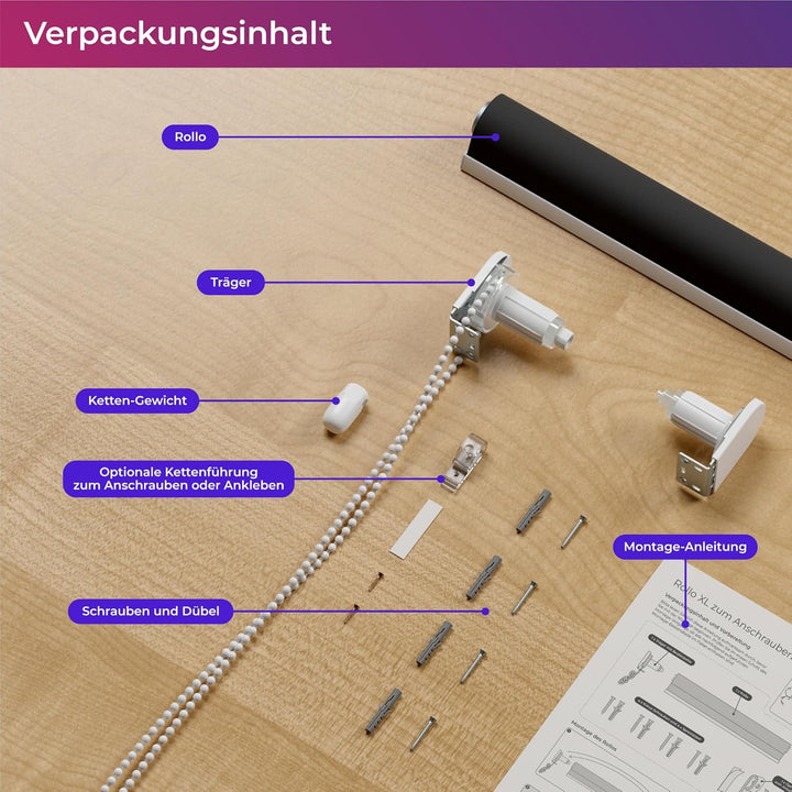 schattenfreu.de Rollo XL nach Mass | Zum Anschrauben an der Wand oder Decke | Für Fenster und Türen