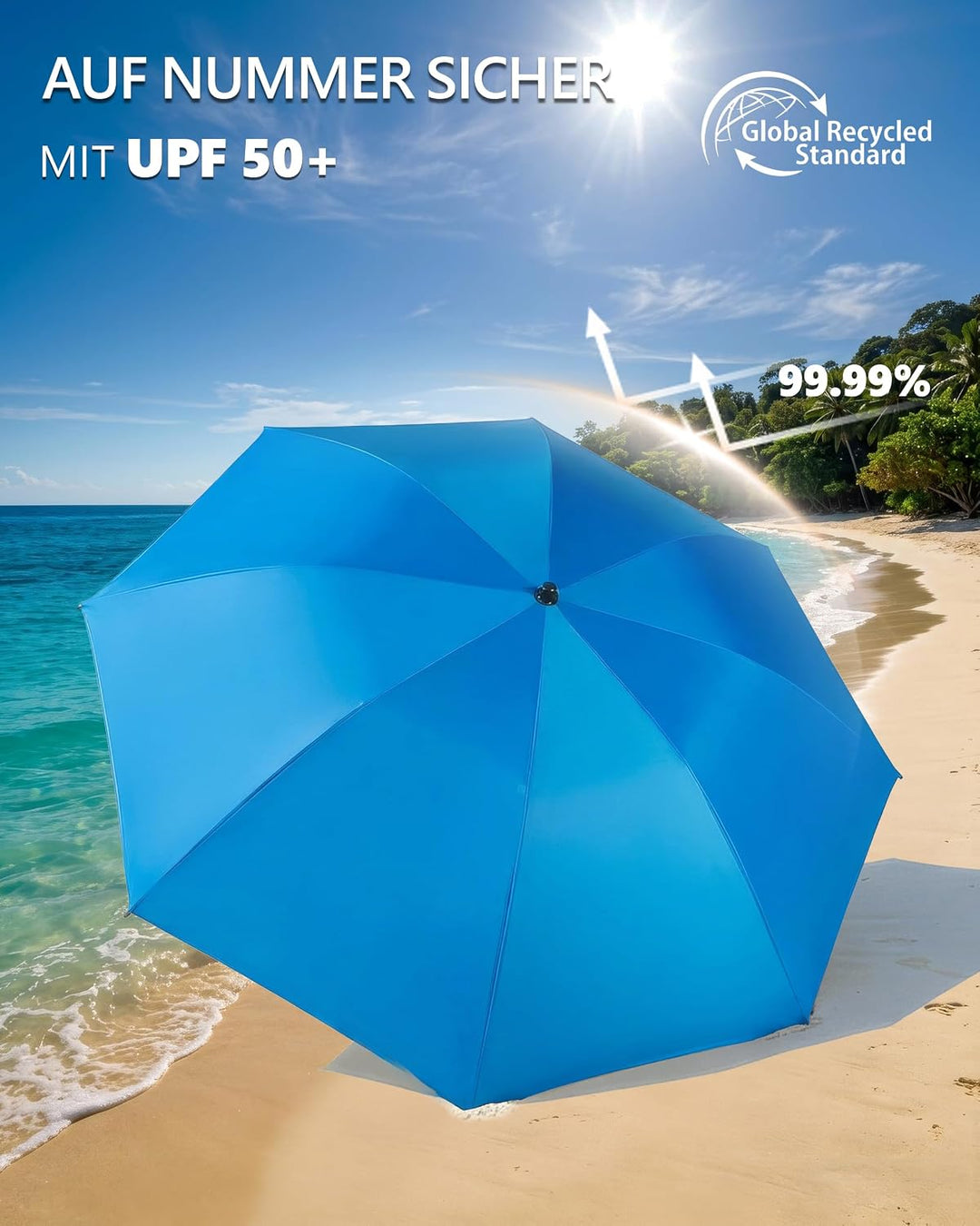 4smile Sonnenschirm Strand Ø 180 cm, Blau, Sonnenschirm Balkon | Strandschirm windfest stabil, Balko
