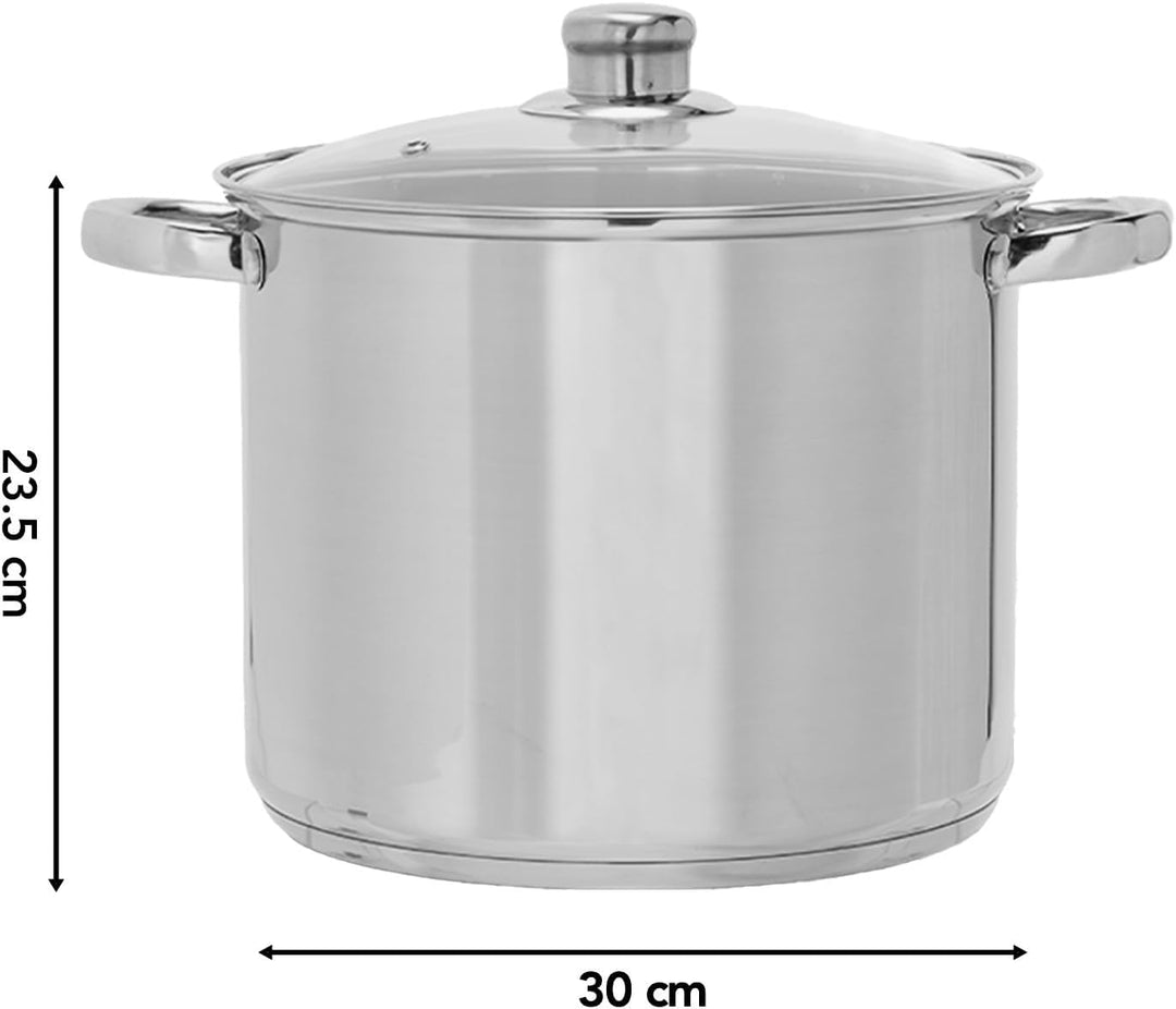 Brixy Suppentopf Stampftopf - Glasdeckel - 16,5L - 30 CM - Induktion Gas Keramik - Spülmaschinenfest