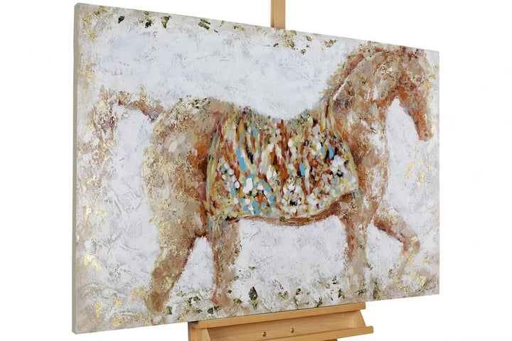 KunstLoft Leinwandbild | 100% HANDGEMALT | 120x80cm | Gemälde 'Kraftvoller Gigant' | Pferd | Beige |