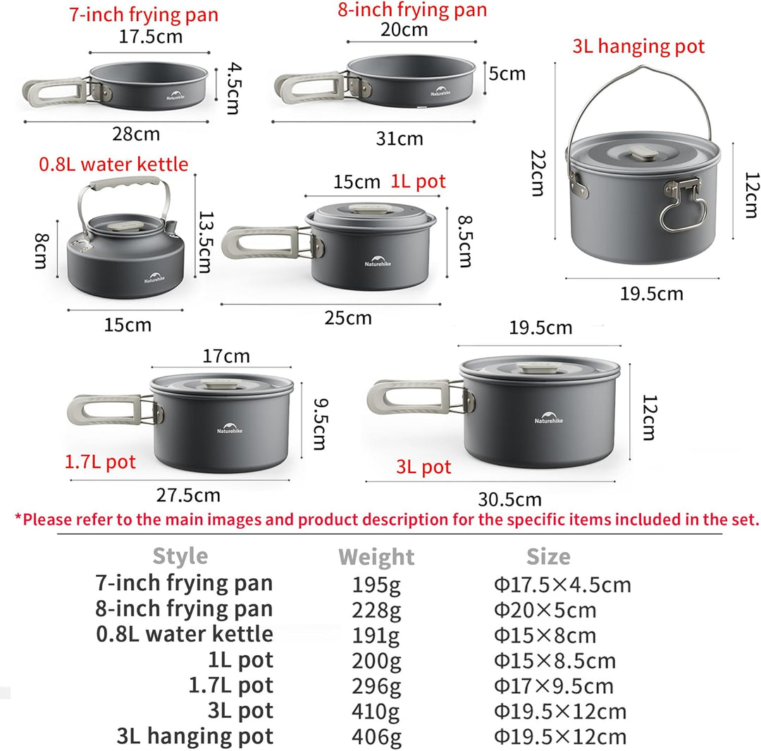 Naturehike Schachtelbares Camping Topfset,Leicht &amp; Hitzebeständig | Lebensmittelechtes Aluminiumlegi