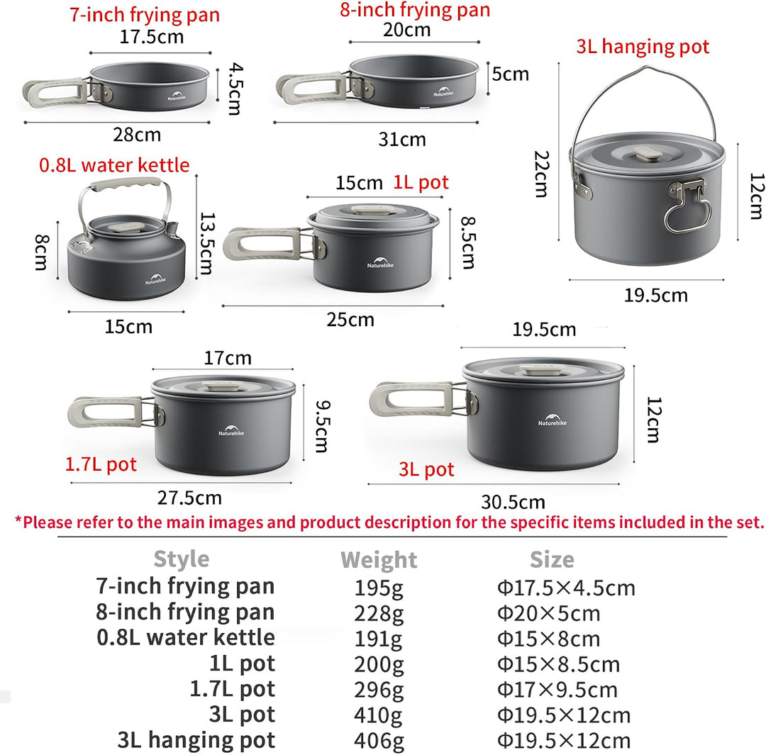 Naturehike Camping Kochgeschirr, Schachtelbares Camping Topfset, Lebensmittelechtes Aluminiumlegieru