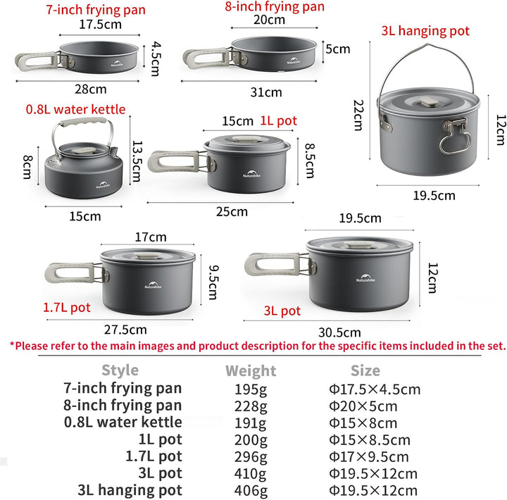 Naturehike Camping Kochgeschirr, Schachtelbares Camping Topfset, Lebensmittelechtes Aluminiumlegieru