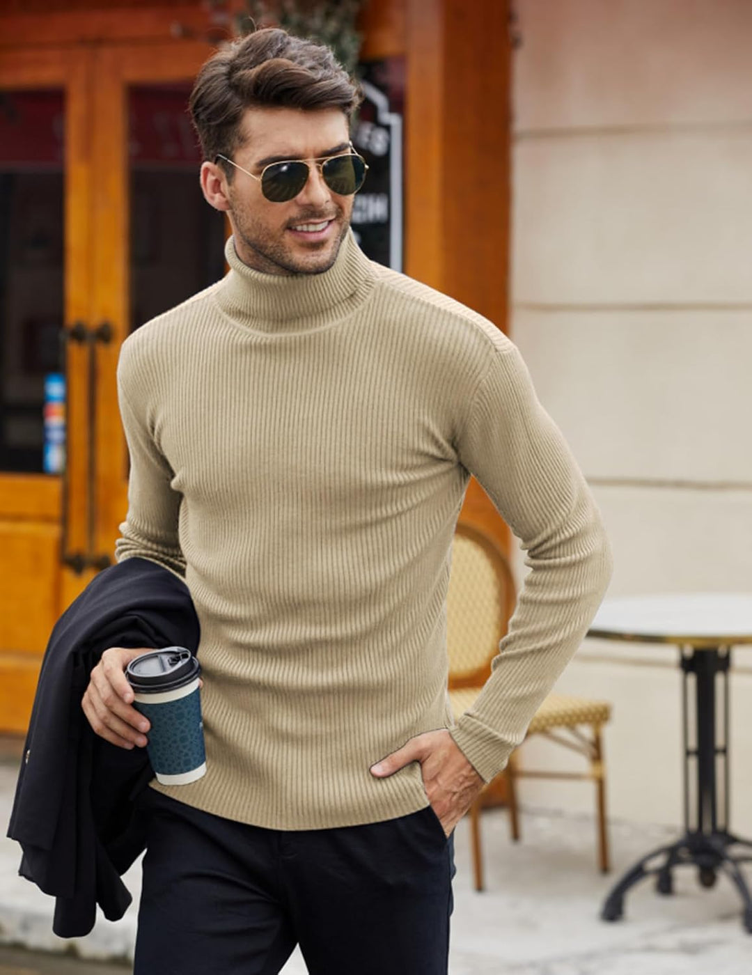 COOFANDY Herren Rollkragen Pullover Langarmshirt Feinstrick Sweater Rollkragen Freizeit Slim fit Bas
