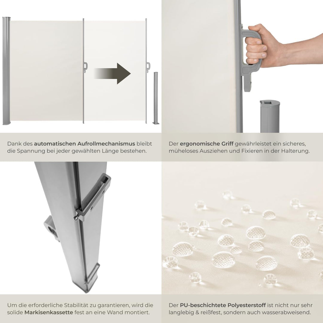 tectake blickdichte Aluminium Seitenmarkise, Wind- und Sichtschutz für Balkon, Garten und Terrasse,