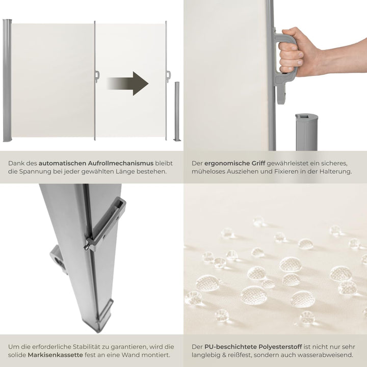 tectake blickdichte Aluminium Seitenmarkise, Wind- und Sichtschutz für Balkon, Garten und Terrasse,