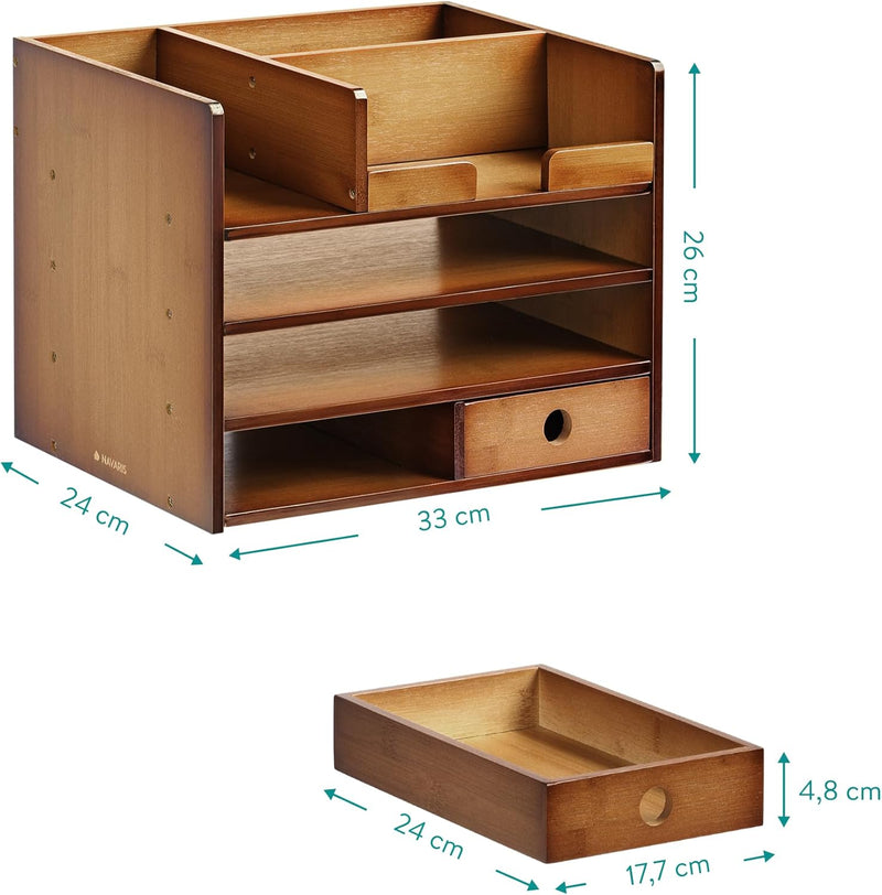 Navaris Schreibtisch Organizer Ablage aus Bambus - 33x24x26cm Ordnungssystem Briefablage aus Holz -