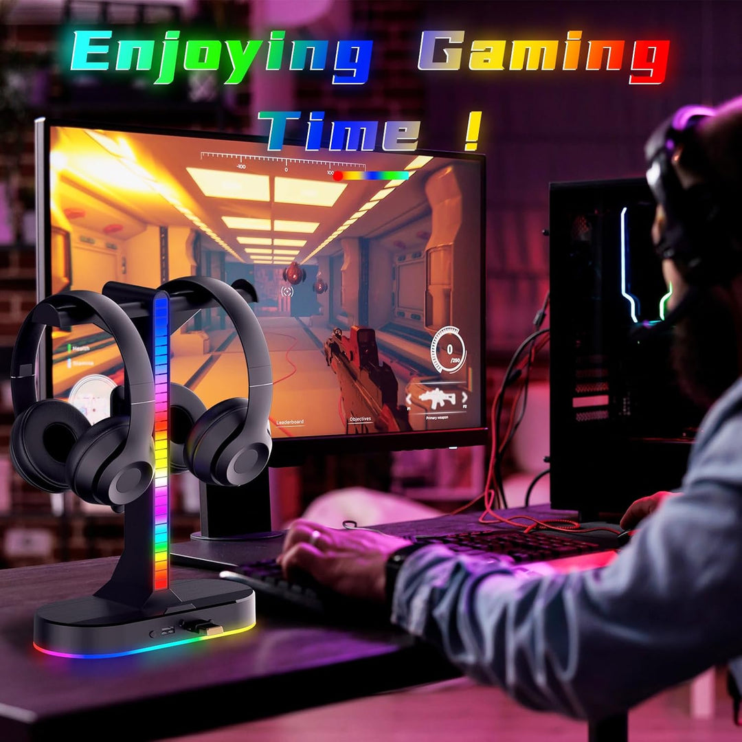 ALACOO Dual Headset Halterung mit LED-Beleuchtung, Headset Ständer RGB, Kopfhörer Ständer, Gaming Ko