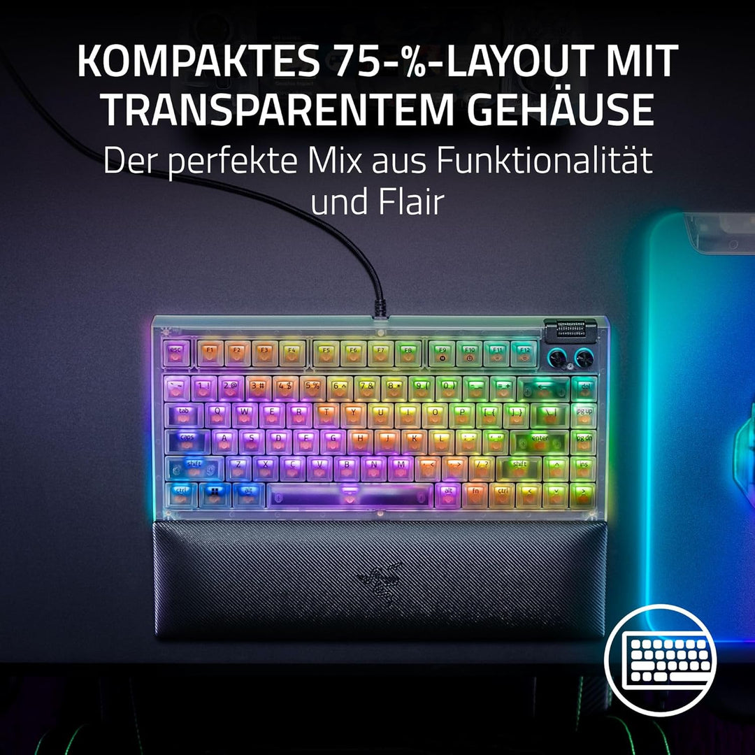 Razer BlackWidow V4 75% Phantom White - Hot-swap-fähige mechanische Gaming-Tastatur - Orange Tactile