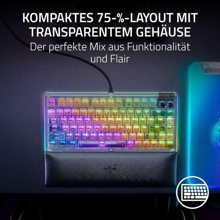 Razer BlackWidow V4 75% Phantom White - Hot-swap-fähige mechanische Gaming-Tastatur - Orange Tactile